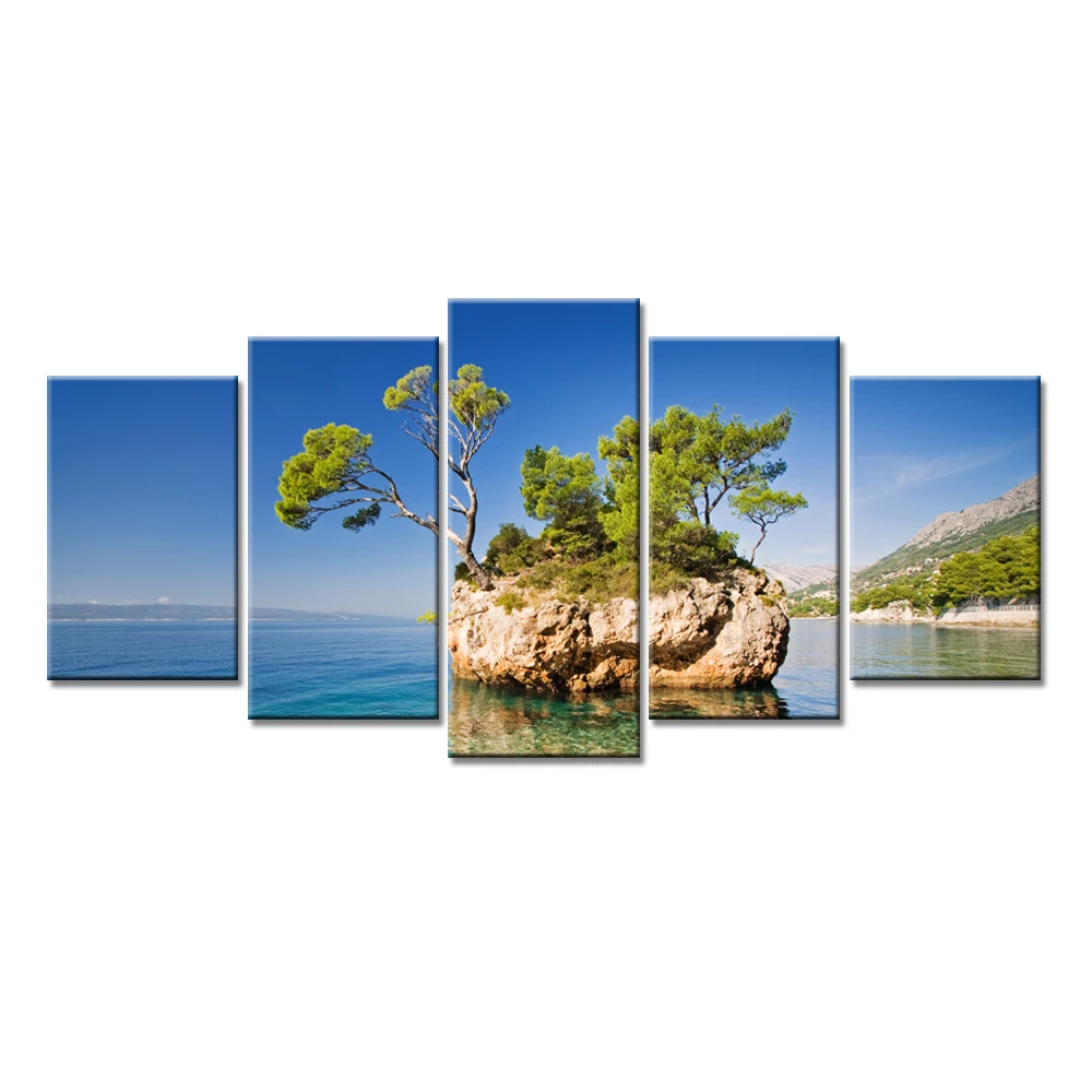 2017 Promotion Sale Drop Shipping 5 Pieces Seaside Island Sky Painting On Canvas Art Coloring Home Decor Wall Pictures Unframed | Дом и сад