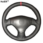 Чехол рулевого колеса автомобиля HuiER для Peugeot 206 2003 2004 2005 2006, плетеная оплетка на руль, автомобильные аксессуары