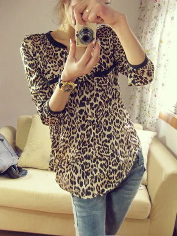 2014 New Spring women casual chiffon blouse print Leopard Stars long-sleeve shirt T2104 |