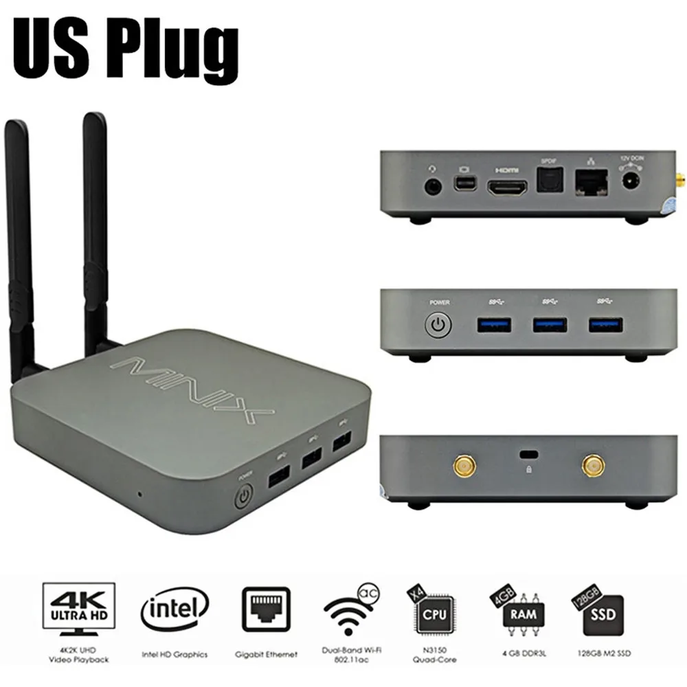 Minix ngc-1 mini pc celeron n3150 windows 10 профессиональная версия 64bit 4 К ГБ ROM 128 SSD Bluetooth 4.2 Smart TV Set Top