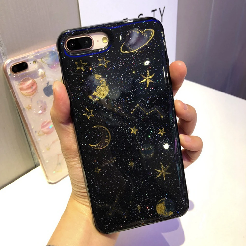 Роскошный блестящий чехол Space Planet для iPhone 7 8 Plus XR XS MAX Bling Star мягкий силиконовый Xs X 6