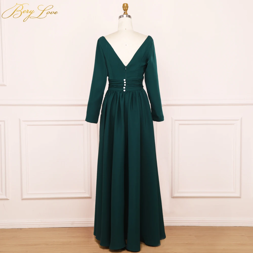 BeryLove Green NO 31 элегантные вечерние платья вечерние платья с длинным рукавом платье для выпускного вечера платья с разрезом из спандекса Robe De Soire