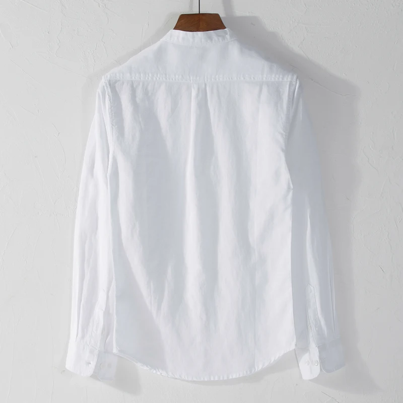 Рубашка мужская с длинным рукавом хлопок и лен модная сорочка цвета хаки