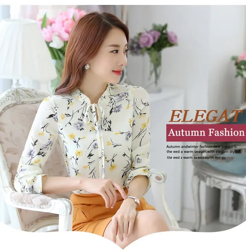 Blusas Femininas Fashion Floral Tops And Blouses Mujer Autumn Long Sleeve Femme Shirts Print Chiffon Women | Женская одежда