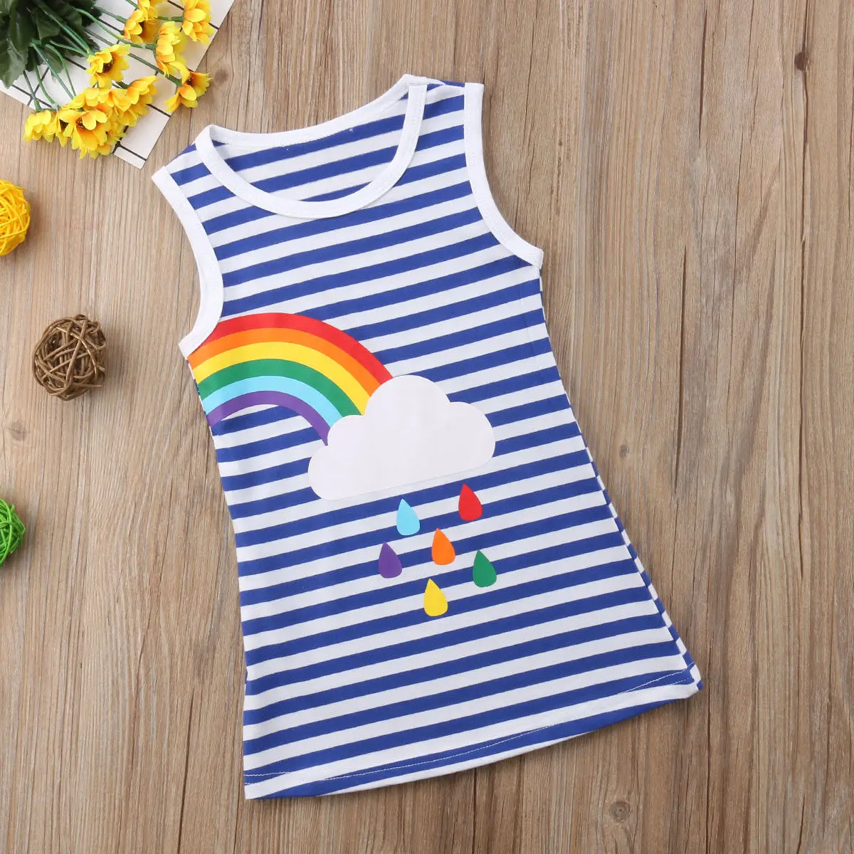 Новинка 2018 Брендовое летнее платье для маленьких девочек с радужными полосками