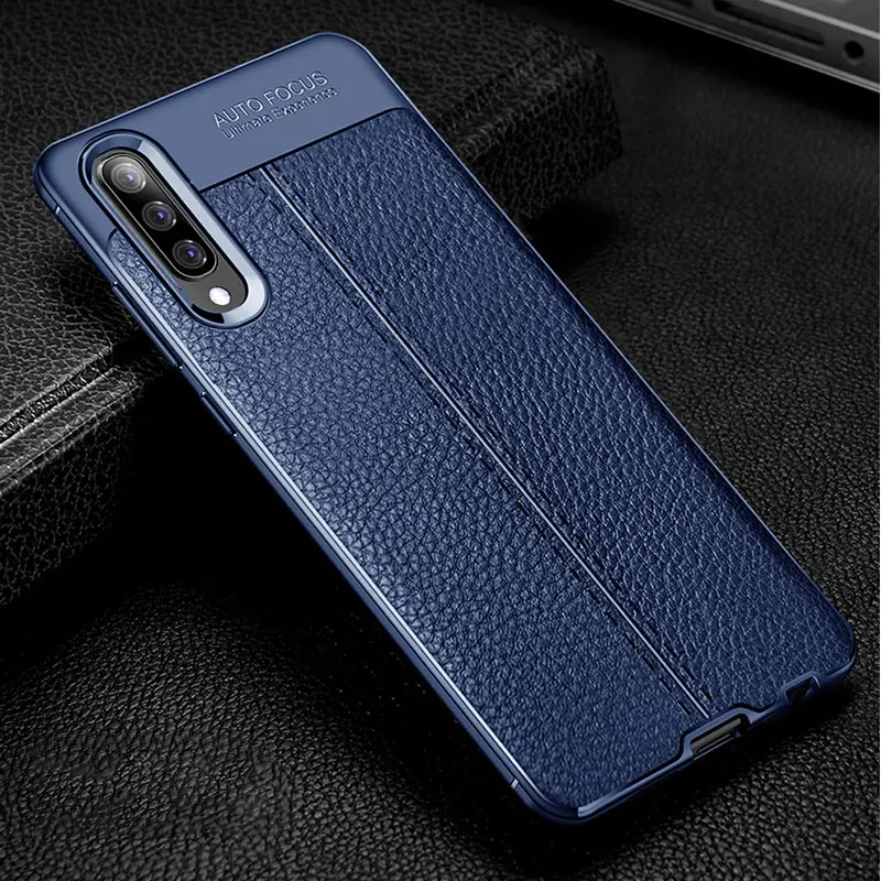 Синий Чехол для samsung Galaxy A50 A40 A30 A20 A70 Чехол Броня бампер кожаный силиконовый чехол матовый мягкий термополиуретан чехол для телефона Fundas - Цвет: Синий