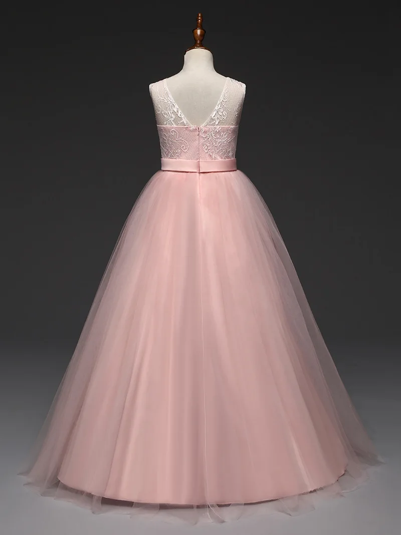 4-13 Year Children Clothing White Lavender Light Blue Red Sleeveless Long Dresses for Party and Wedding Gowns Little Girls | Детская