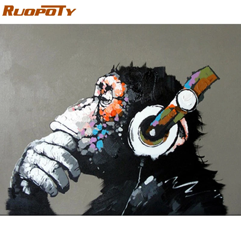 

RUOPOTY рамка орангутан животные Diy картина маслом по номерам Современная Настенная Картина на холсте акриловая ручная роспись каллиграфия ка...