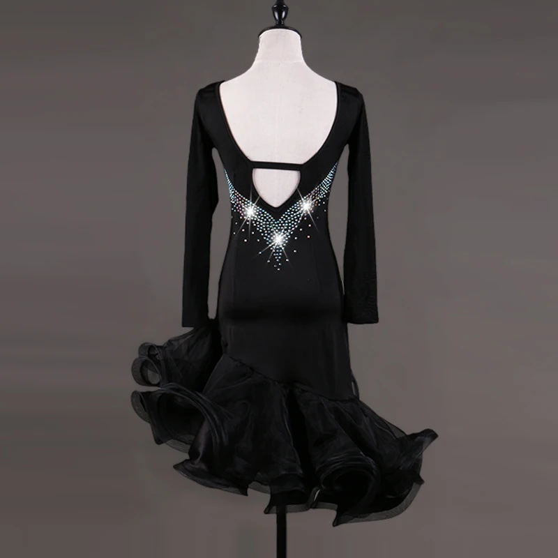 Платье для латиноамериканских танцев с длинными рукавами женское платье