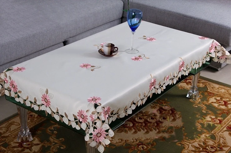 Vezon элегантный полиэстер сатин вышивка розовый Дейзи скатерть вышитые цветочные