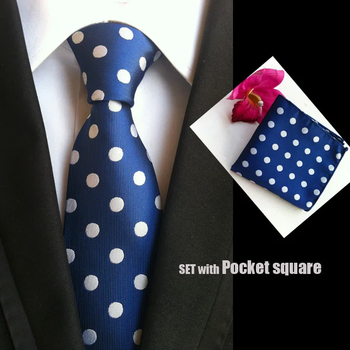

TOP fashion tie 8cm formal leisure necktie blue with white dots Wedding ties