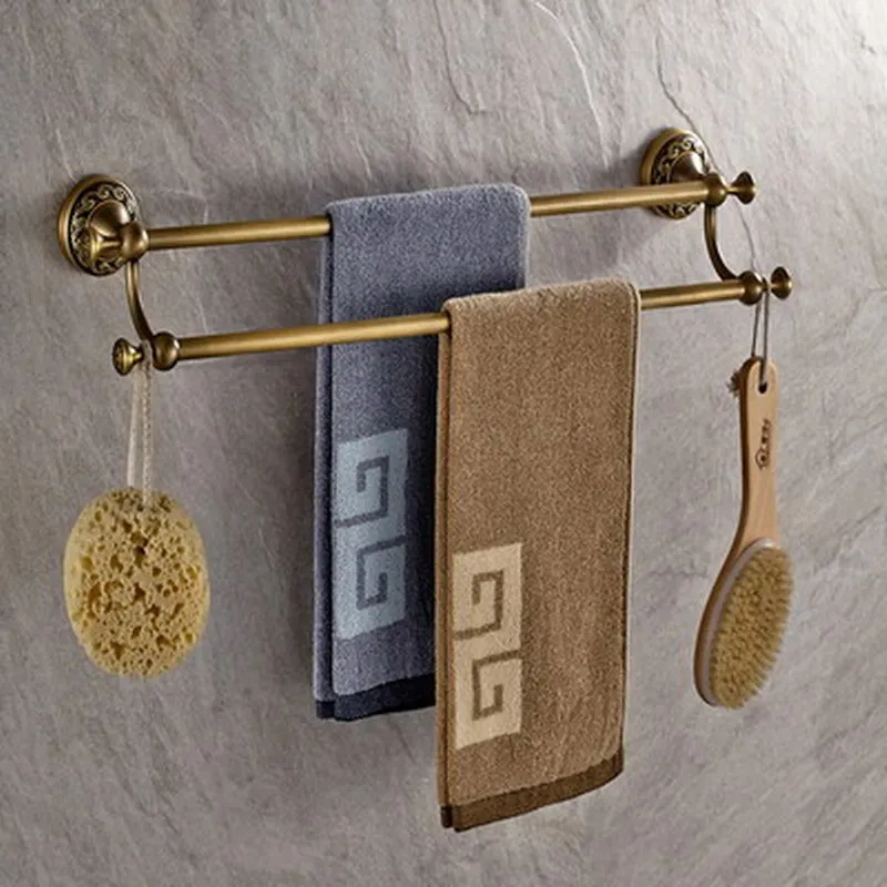Dual Towel Bar Аксессуары для ванной комнаты античная латунь коллекция, кольцо для полотенец, держатель для бумаги, туалетная щетка, крючок, вешалка для ванной, мыльница aset007 - Цвет: Dual Towel Bar