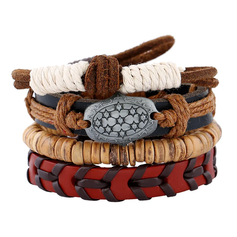 4 шт./компл. Boho Punk Turtle Shell Charm бежевый деревянный бусина коричневый шнур слои узел