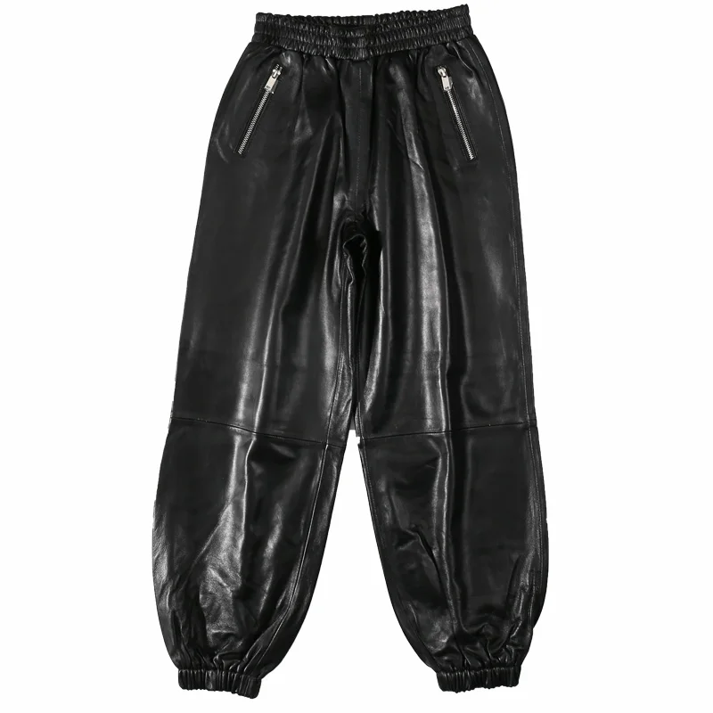 Женские кожаные брюки с эластичной талией уличные из овечьей шкуры высокого