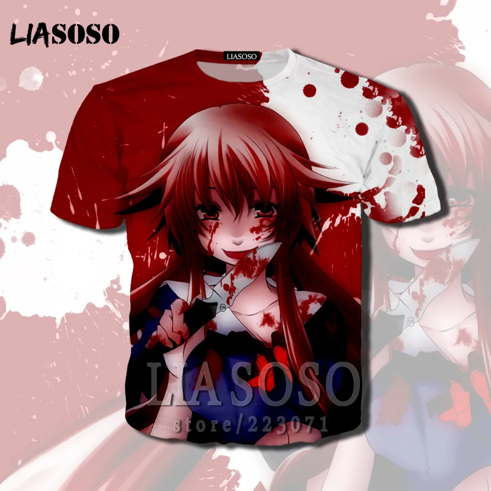 LIASOSO Аниме дневник будущего футболка для мужчин Mirai Nikki короткий рукав мультфильм