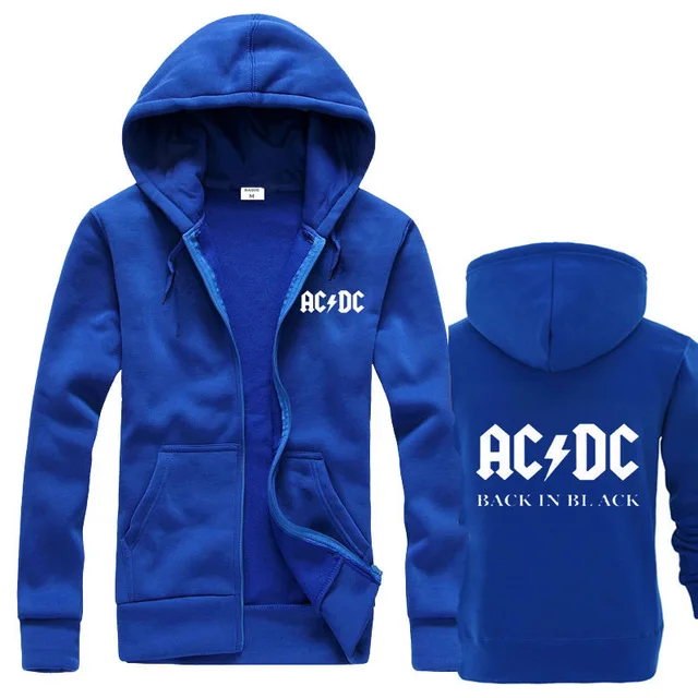 Осень, новинка, мужские и женские толстовки, ACDC, бренд, рок, графический принт, повседневные толстовки, хип-хоп, ZipperFashion, с капюшоном, Hombre - Цвет: Blue