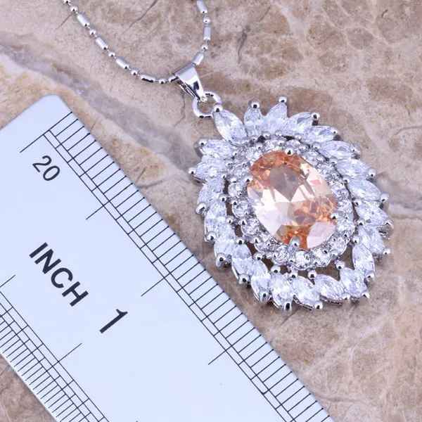 Коричневый морганит Белый CZ Посеребренные Ювелирные наборы серьги кулон кольцо