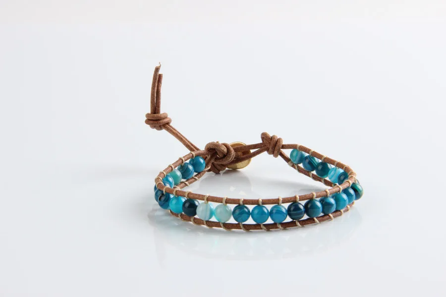 Новинка 1 прядь кожаный браслет из натурального синего оникса 6 мм бусины для