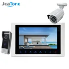 Видеодомофон JeaTone, устройство для видеодомофона, 10 дюймов, 4 проводных звонка, дополнительная Водонепроницаемая камера безопасности, 1200TVL