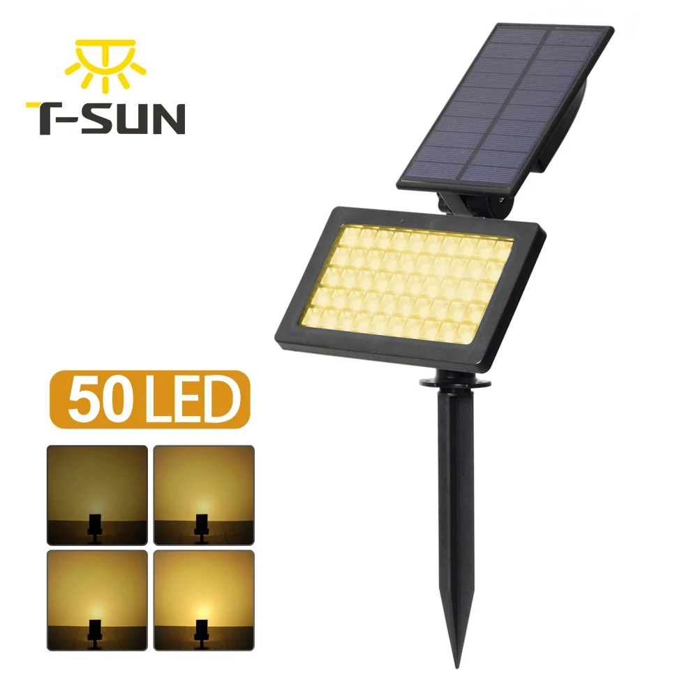 

T-SUN 50 Светодиодный точечный светильник на солнечных батареях s 3000K наружный ландшафтный светильник 960 люмен IP44 180 Угол регулируемый для садового дерева патио