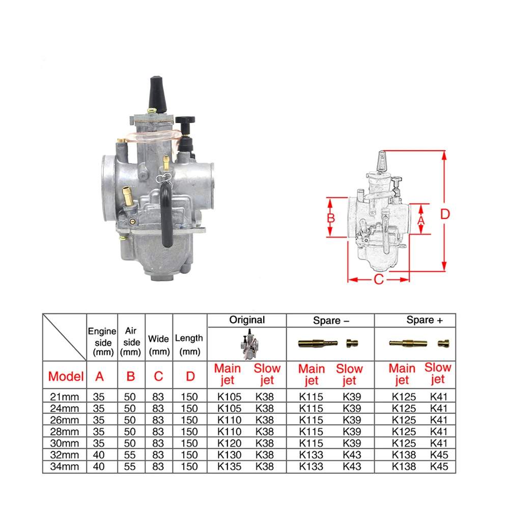 Карбюратор для мотоцикла Alconstar- Keihin PWK с гидроприводом 21 24 26 28 30 32 34 мм 2/4T