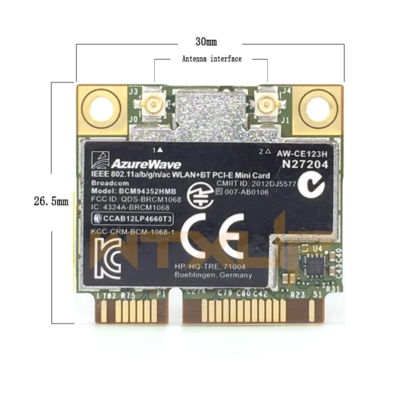 AzureWave Broadcom BCM4352 BCM94352HMB Mini PCI-E wireless-AC wifi WLAN BT Bluetooth 4,0 сетевая карта 867 Мбит/с SPS 724935-001