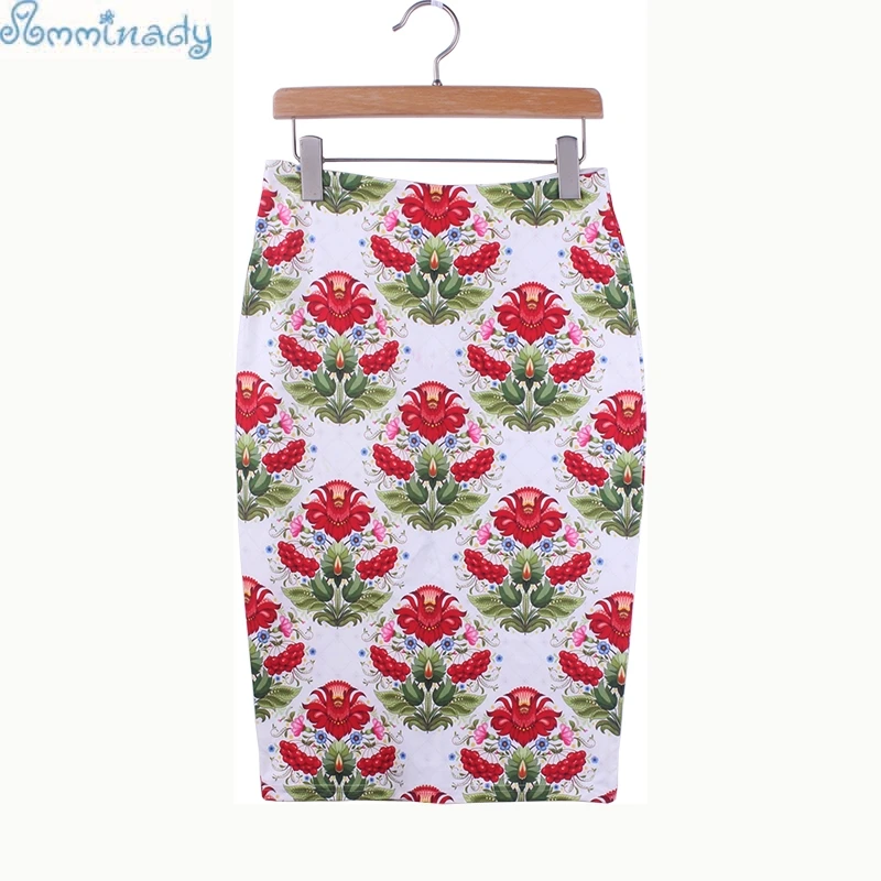 Женская юбка-карандаш красная с цветочным принтом миди-юбка в западном стиле