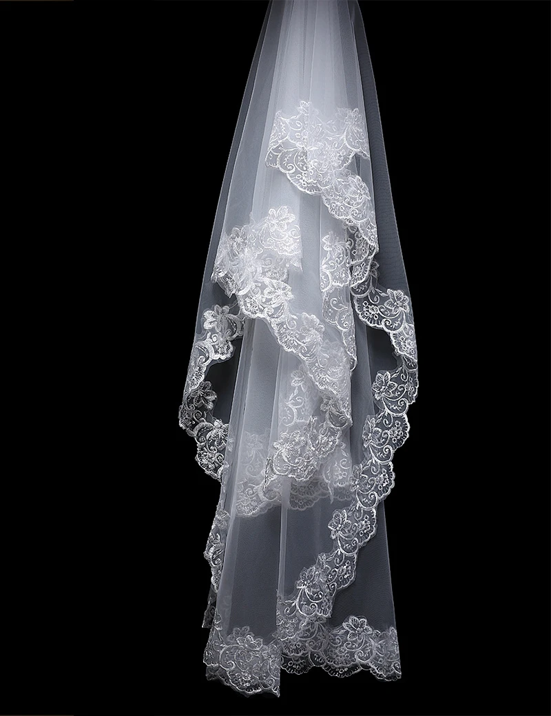 Фата Ivory White 1 Слои 2.6 м Кружево com Renda вуаль Mariage невесты фаты Аксессуары въелось de