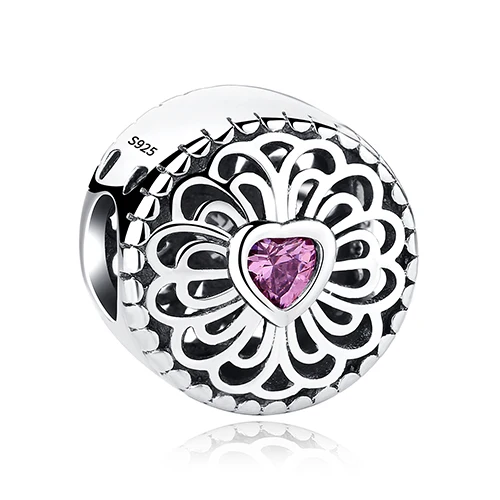 PY1436 BELAWANG 925 пробы Серебряный Розовый кристалл шармы Бусины Fit Pandora браслет кулон для женщин Оригинальные Ювелирные изделия Аксессуары - Цвет: PY1436