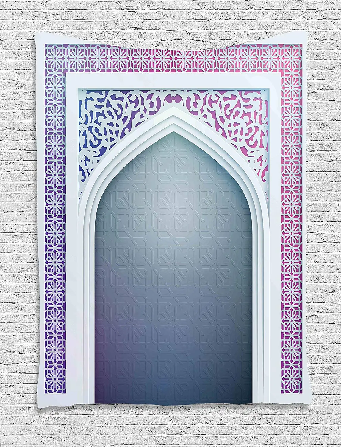 Moroccan Tapestry Decor Old Fashion Ottoman Arch Door Surrounded Digital Featured Sacred Geometry Motif Wall Hanging Mauve Grey | Дом и сад