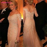 mother of the bride dresses tulle lace sequined 34 long sleeves evening dress deep v neck appliques groom mother formal gowns