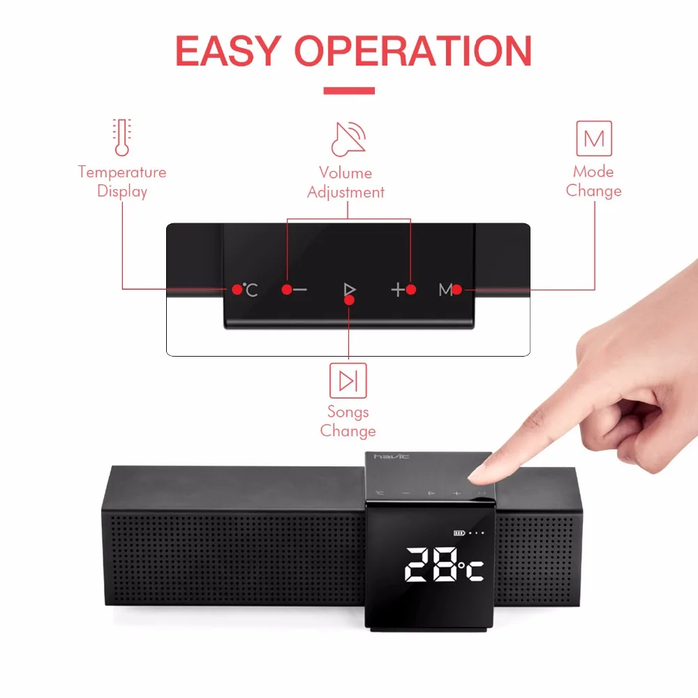 Портативный динамик HAVIT с Bluetooth светодиодный сабвуфер дисплеем времени