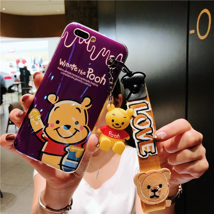 For iPhone 8plus Cute winnie case cartoon bear Soft back cover X 8 7 7plus 6 6S 6Splus phone + toy +Strap |