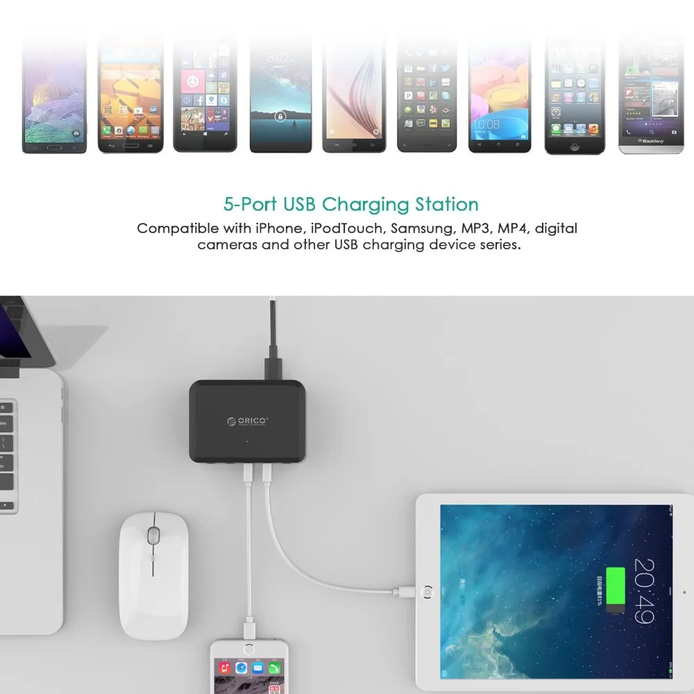 ORICO 5 портов USB зарядное устройство 5V7. 8A39W умное супер для путешествия EU/US/UK вилка