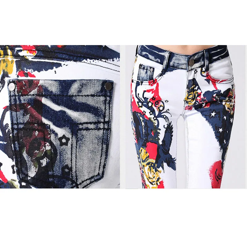 Pantalones Vaqueros Mujer Белая Печать Окрашенные Мультфильм Джинсы Женские Брюки Джинсовые
