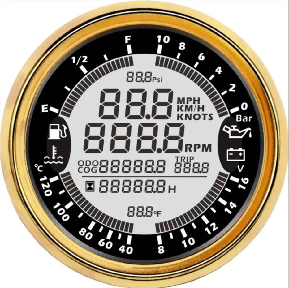 Новейшие мульти-измерительные приборы цифровые спидометры GPS 0-10Bar машинное масло манометры 8-16 в вольтметр Tach 85 мм Температура воды измерители - Цвет: black gold