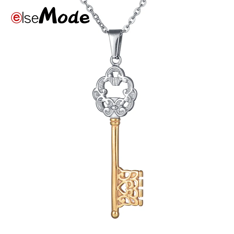 ELSEMODE винтажные любовные сердца Key ожерелья из нержавеющей стали золотого и
