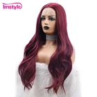 Imstyle красные фиолетовые парики для женщин длинные волнистые синтетические кружевные передние парики из высокотемпературного волокна натуральные волосы для косплея парик