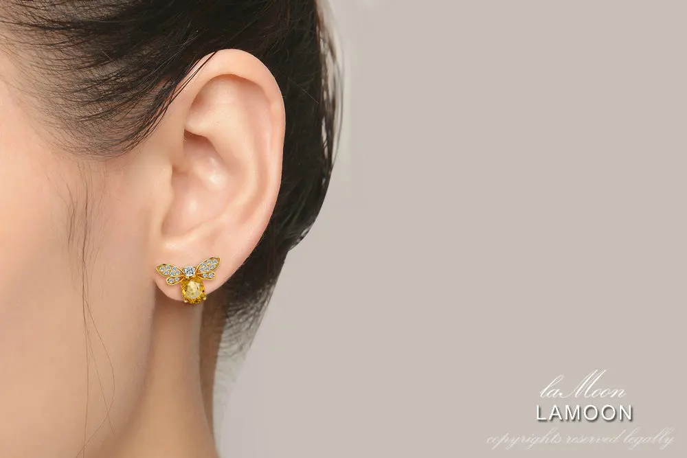 LAMOON пчела 5x7 мм 1ct натуральный цитрин 925 пробы серебро-бижутерия серьги-гвоздики в форме S925 LMEI041