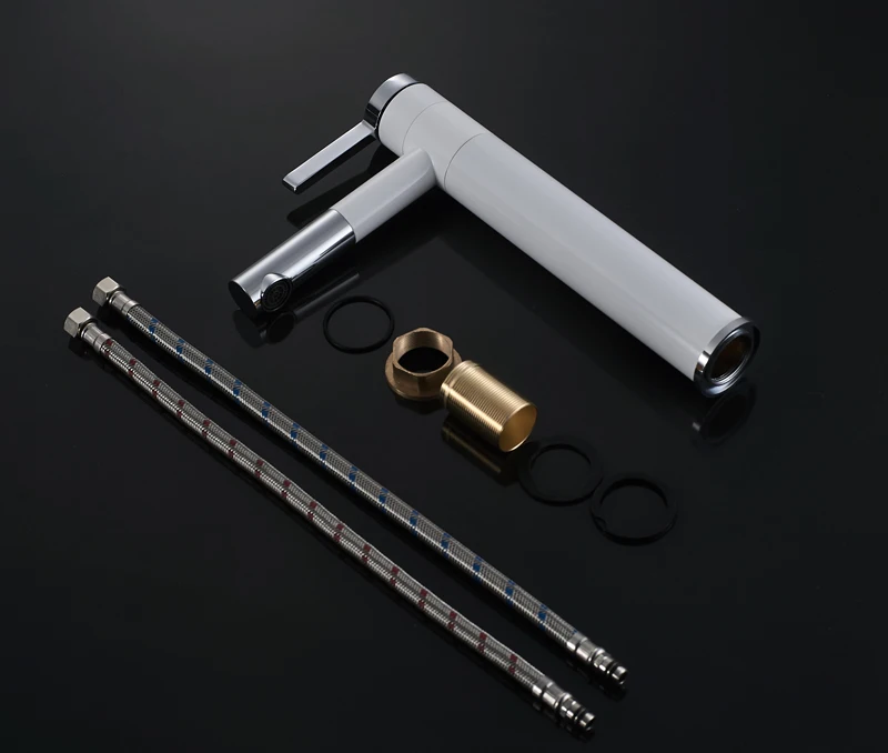 High White Painting Basin Taps Bathrooms Crane Torneira with Aerator 360 Free Rotation Single Lever Hot Cold Water Tap
