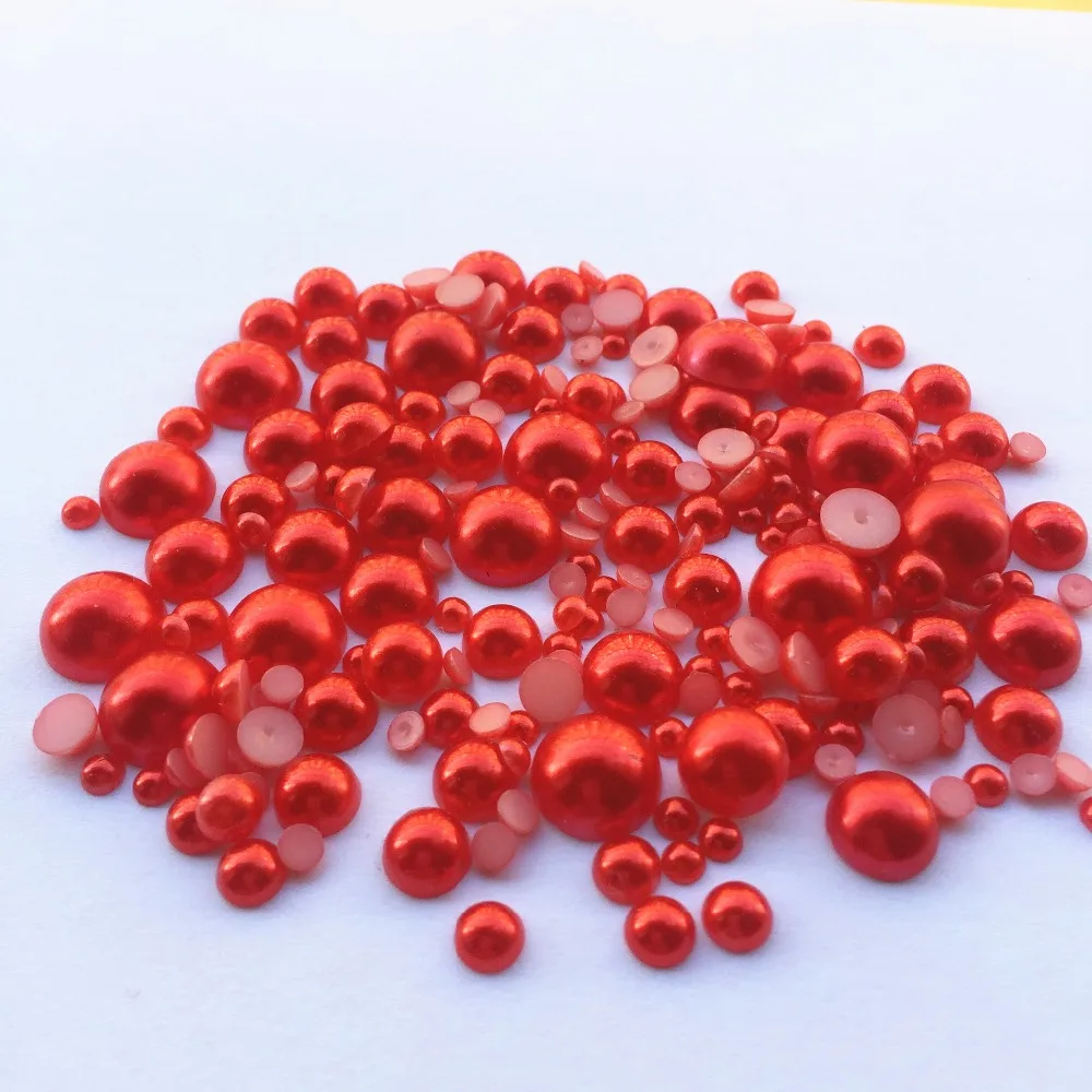 

1000pcs 4-12mm Red Pearls Half Round Flatbacks Embellishments DIY Phone Decorations Crafts Scrapbooking Cardmaking