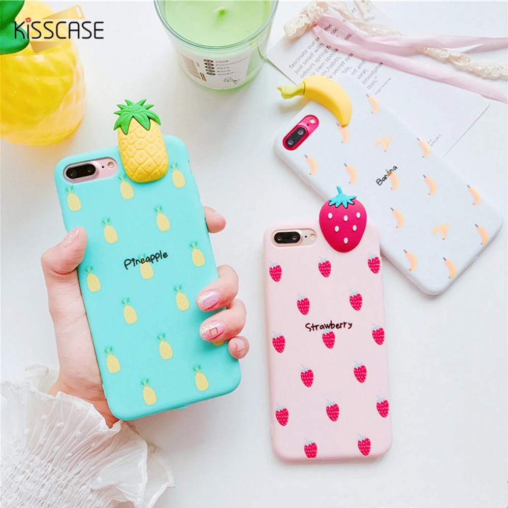 Мягкий чехол KISSCASE Banana для iPhone 6 6S plus 7 S 8 X 3D милый розовый ананас фрукты мягкий TPU