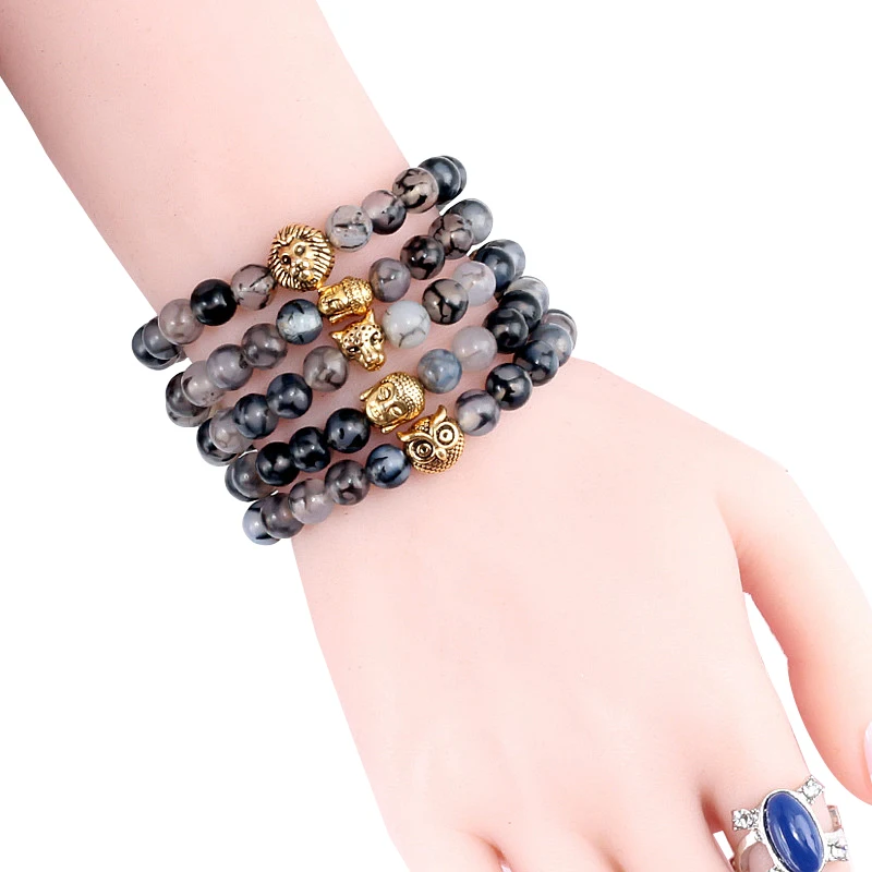 Vintage Men Bracelet Distance Crystal Natural Stone Bead Gold Pendant Strand Bracelets Bangles Homme Jewelry Gift pulsera hombre | Украшения