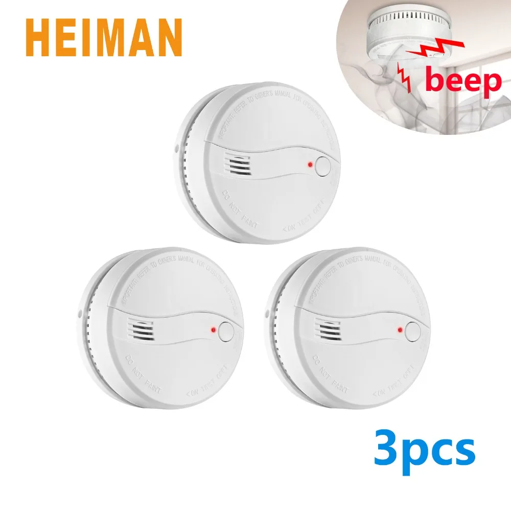 

HEIMAN 3 Pieces Smoke Detector Alarm with Replaceable Battery,Home Security Fire Sensor with Auto check function-622PS