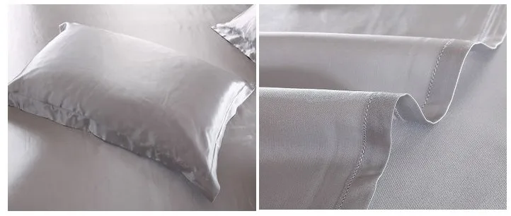 Комплект постельного белья из 7 предметов серебристый атласный Шелковый