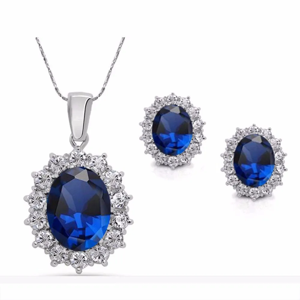 

VKME 2020 New Fashion Blue Crystal Jewelry Sets Luxury Vintage Party Water Drop CZ Necklace&Earrings Fine Jewelry