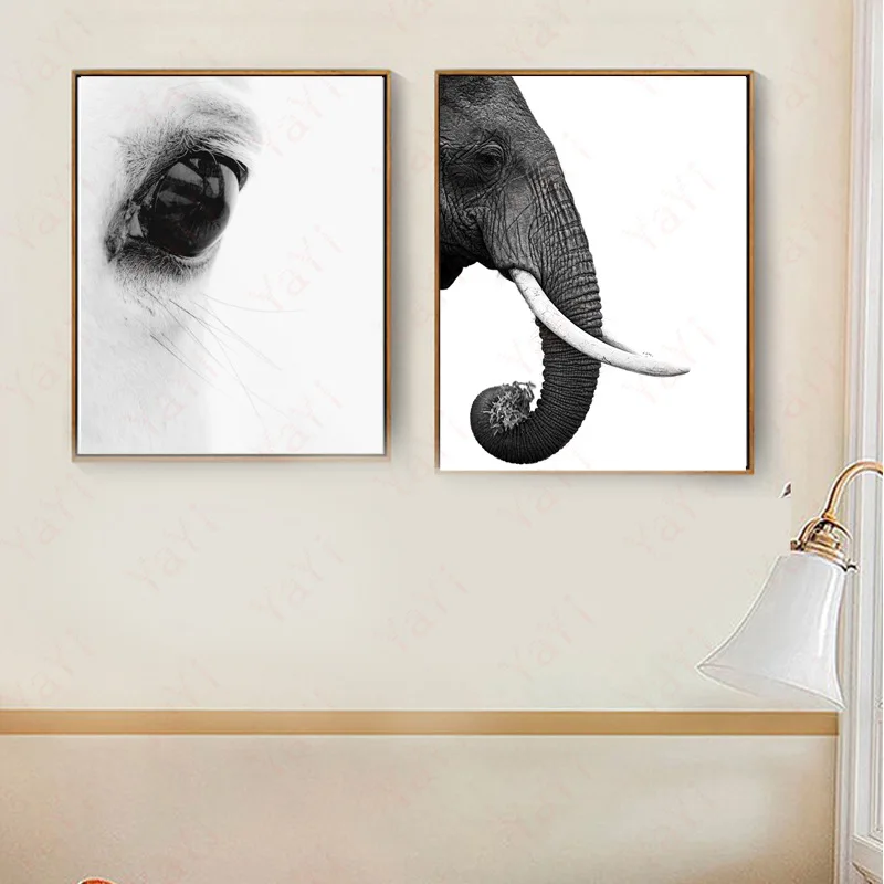 

HAOCHU Nordic Black and white Retro modern poster new elephant animal eyes wall art poster home decoration canvas painting