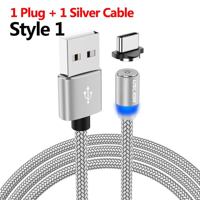 0067 Silver USLION Магнитный зарядный кабель Micro usb type C кабель для iPhone XR XS MAX Магнитный светодиодный кабель для зарядки USB C для samsung Xiaomi - Цвет: 0067 Silver