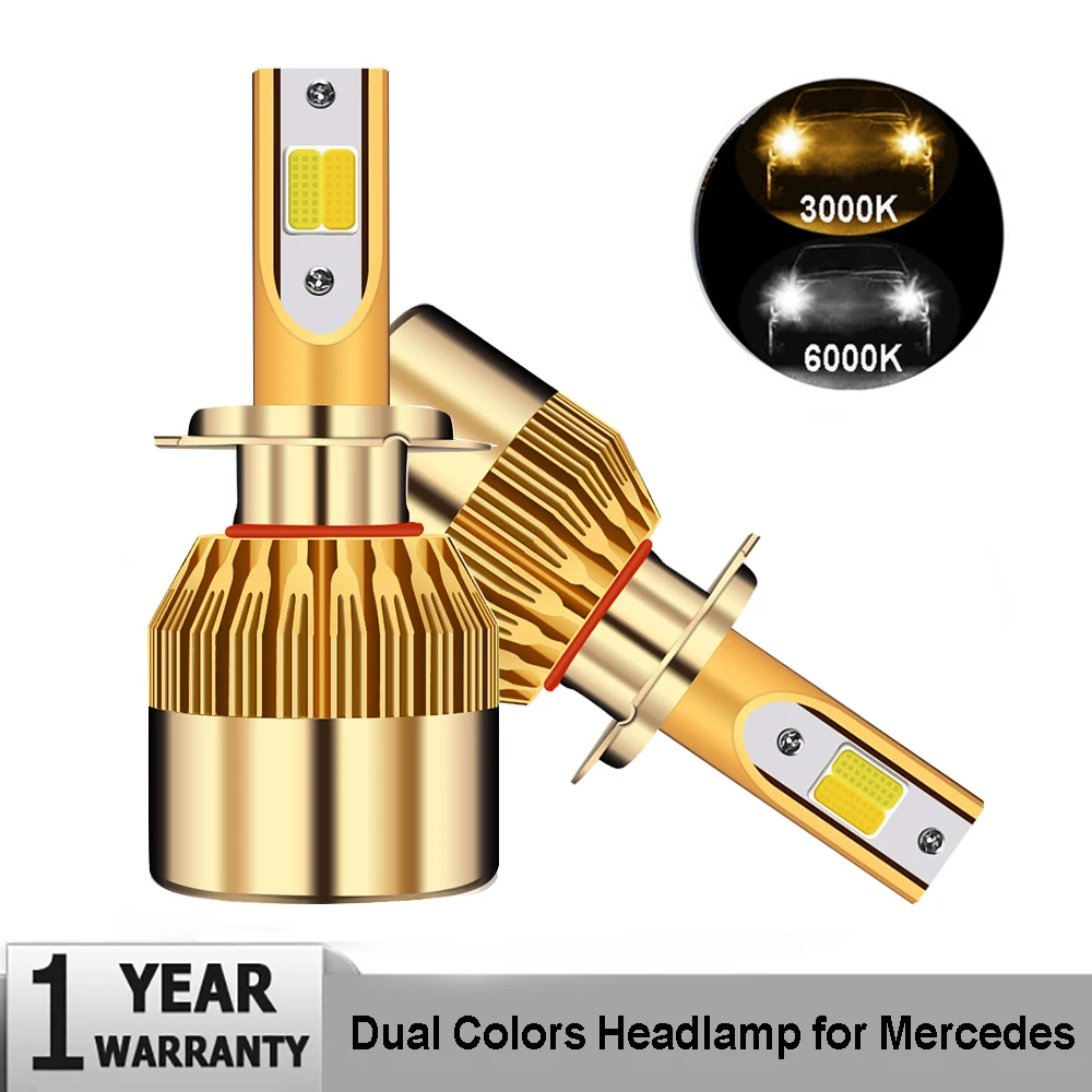 2x H7 H4 H1 H11 Автомобильный светодиодный фары для 3000 К 6000 двойной Цвета для Mercedes benz W211 W210 W212 W204 W203 W205 W202 W220 W221