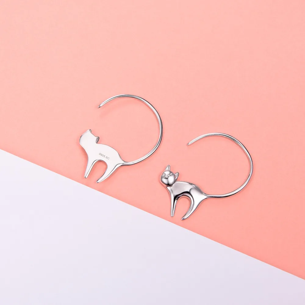 Silvercute крошечные серьги-гвоздики в виде кошки с длинным хвостом, Настоящее серебро 925, хорошее ювелирное изделие для женщин, простые серьги с животными для девочек SCE6085B